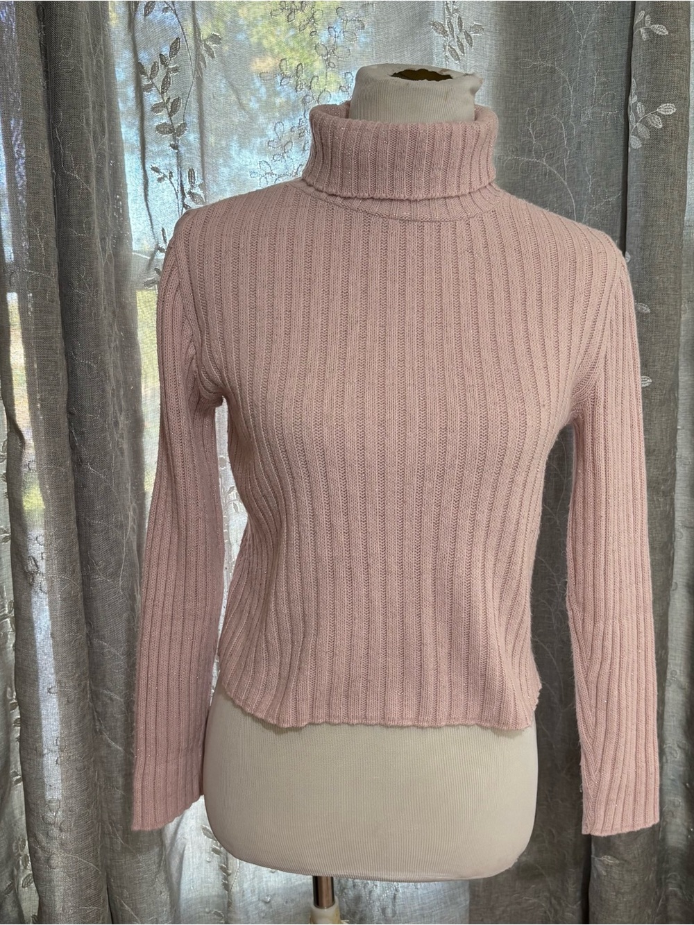 Vintage Y2K It's Our Time Ribbed Turtleneck Sweater in Dusty Pink